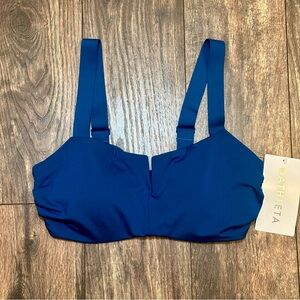 Athleta BNWT blue square neck v bikini top size 32 D/DD